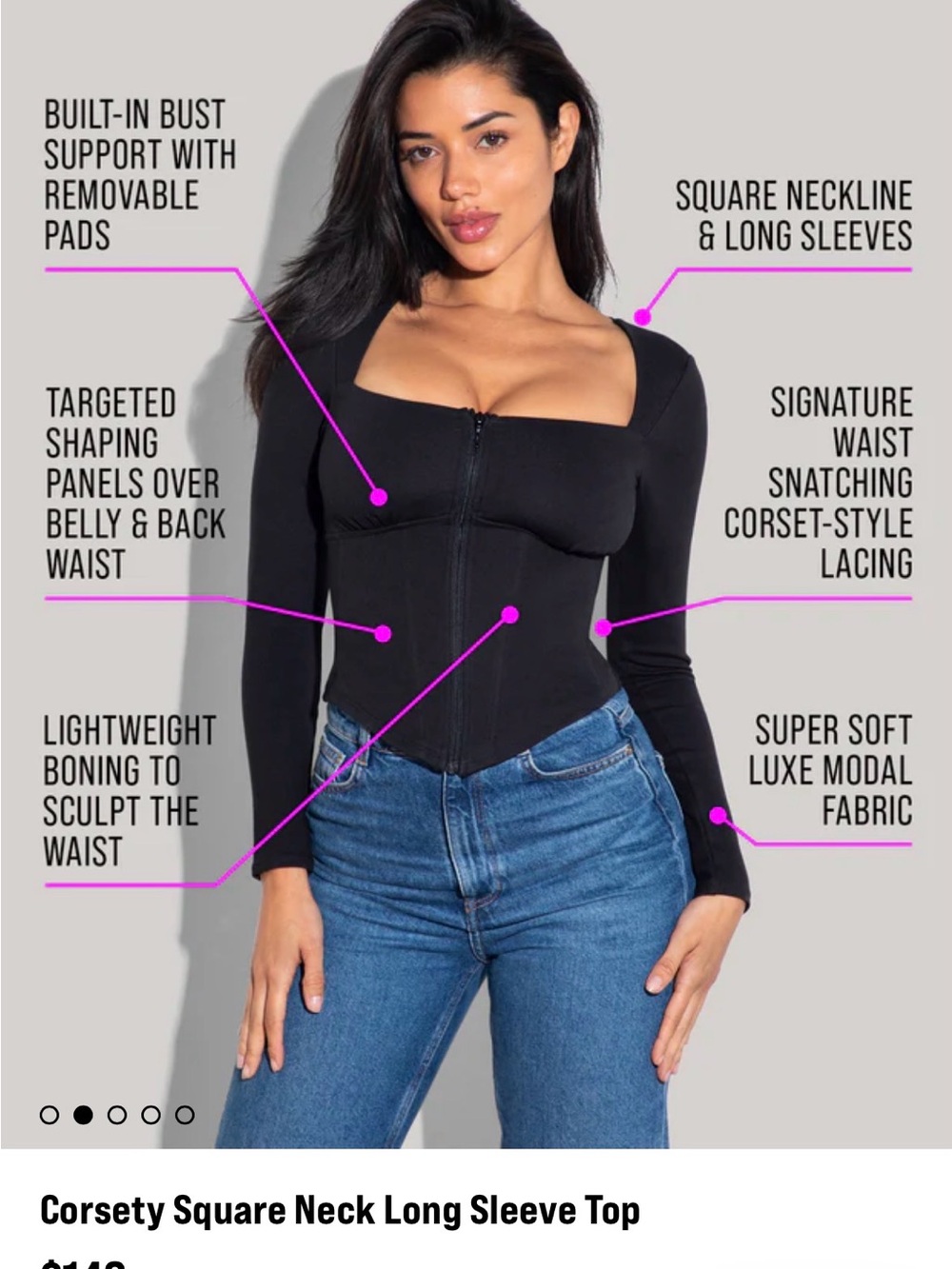 TA3 Corsety Square Neck Long Sleeve Top - Picture 5 of 5